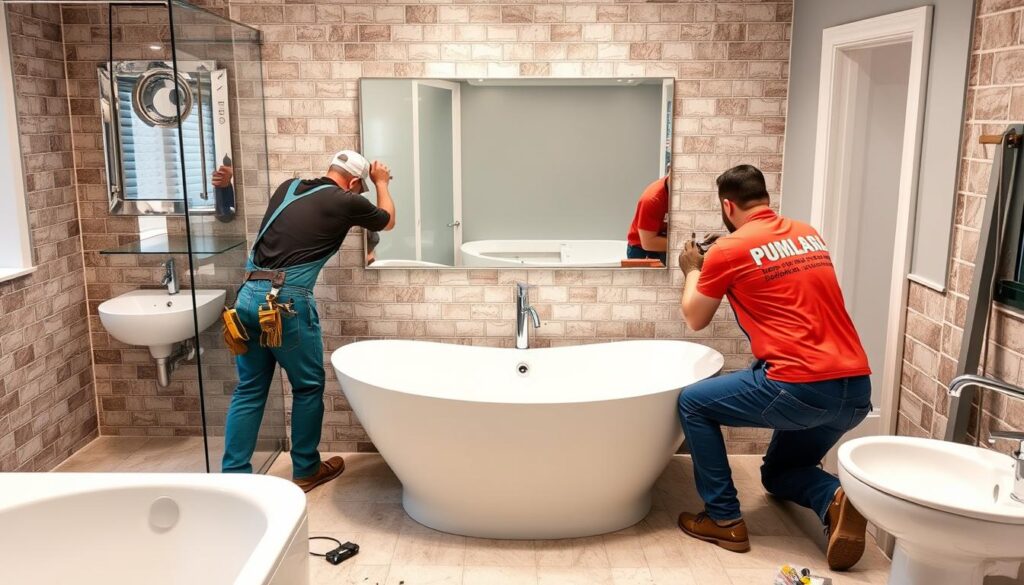 A detailed breakdown of the costs involved in a complete bathroom renovation, showcased in a clean and organized manner. The image should depict a well-lit, spacious bathroom setting, with various cost elements displayed on a sleek, minimalist dashboard or infographic. The elements should include tiles, fixtures, plumbing, electrical work, labor, and any other relevant expenses, presented in a clear and visually appealing way to help readers understand the overall budgeting considerations for a bathroom renovation project. A detailed breakdown of the costs involved in a complete bathroom renovation, showcased in a clean and organized manner. The image should depict a well-lit, spacious bathroom setting, with various cost elements displayed on a sleek, minimalist dashboard or infographic. The elements should include tiles, fixtures, plumbing, electrical work, labor, and any other relevant expenses, presented in a clear and visually appealing way to help readers understand the overall budgeting considerations for a bathroom renovation project.
