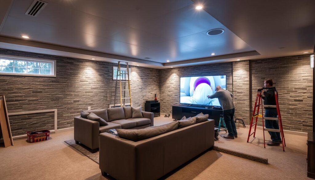 A modern, well-lit basement extension showroom in Gauteng, South Africa. The foreground features a clean, minimalist display of construction materials and cost breakdowns per square metre, with sleek shelving and architectural models. The middle ground showcases a realistic 3D rendering of a basement extension design, highlighting spatial planning and layout options. The background depicts a panoramic view of the Gauteng skyline through large windows, conveying a sense of urban sophistication. The lighting is soft and natural, creating an inviting and informative atmosphere to visualize basement extension costs in the region. A modern, well-lit basement extension showroom in Gauteng, South Africa. The foreground features a clean, minimalist display of construction materials and cost breakdowns per square metre, with sleek shelving and architectural models. The middle ground showcases a realistic 3D rendering of a basement extension design, highlighting spatial planning and layout options. The background depicts a panoramic view of the Gauteng skyline through large windows, conveying a sense of urban sophistication. The lighting is soft and natural, creating an inviting and informative atmosphere to visualize basement extension costs in the region.