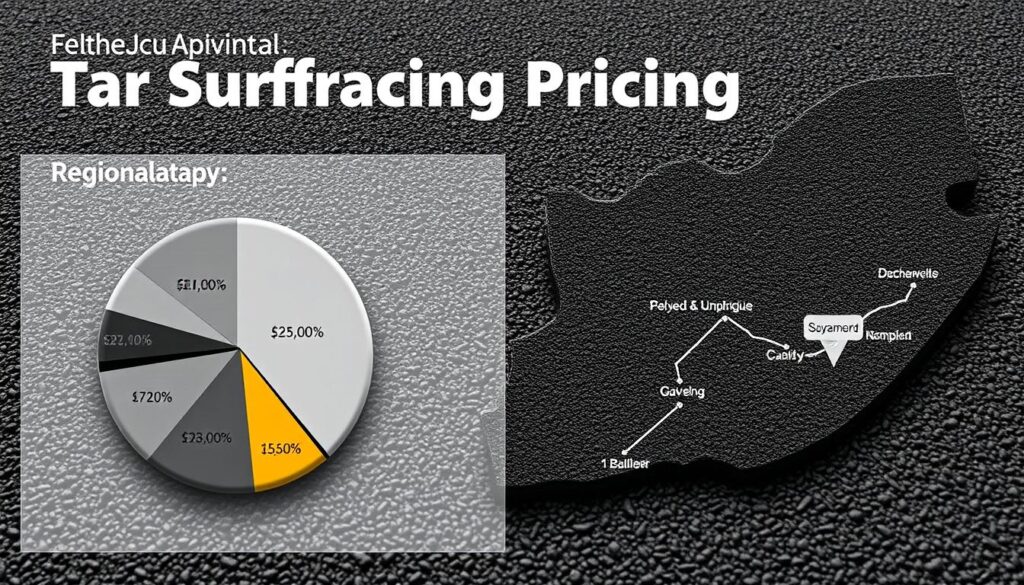 A clear, detailed infographic depicting the regional tar surfacing pricing breakdown across Gauteng, South Africa. Crisp, high-resolution rendering showcasing a modern, clean aesthetic. The foreground presents a segmented pie chart with distinct regional cost categories. The middle ground features a dynamic, zoomable map of Gauteng highlighting key cities and municipalities. The background incorporates subtle textures and patterns suggestive of asphalt and construction materials. Soft, directional lighting casts an authoritative yet approachable tone. The overall composition conveys a sense of data-driven professionalism to complement the article's informative subject matter. A clear, detailed infographic depicting the regional tar surfacing pricing breakdown across Gauteng, South Africa. Crisp, high-resolution rendering showcasing a modern, clean aesthetic. The foreground presents a segmented pie chart with distinct regional cost categories. The middle ground features a dynamic, zoomable map of Gauteng highlighting key cities and municipalities. The background incorporates subtle textures and patterns suggestive of asphalt and construction materials. Soft, directional lighting casts an authoritative yet approachable tone. The overall composition conveys a sense of data-driven professionalism to complement the article's informative subject matter.