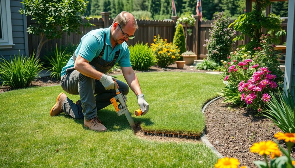A detailed cost breakdown for professional lawn services, showcasing the various components that contribute to the overall price. In the foreground, a clear table displays itemized expenses such as lawn mowing, edging, fertilization, aeration, and pest control, with precise pricing for each service. The middle ground features a neatly manicured lawn, with lush, vibrant grass and well-trimmed edges, conveying the high-quality results of professional lawn care. In the background, a serene suburban landscape sets the scene, with a mix of residential homes and verdant foliage, emphasizing the importance of a well-maintained lawn in the local community. The image is captured with a soft, natural lighting that enhances the level of detail and creates a calm, inviting atmosphere.