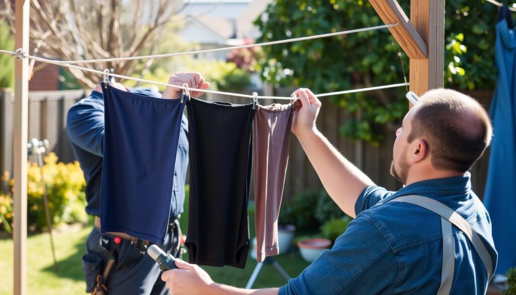 A precise breakdown of the costs for a washing line installation, set against a clean, minimalist background. In the foreground, a detailed illustration showcases the key components and associated prices, using a neutral color palette to create a sense of order and professionalism. The middle ground features a simple line diagram highlighting the installation process, while the background offers a subtle texture or gradient to provide visual interest without distracting from the main focus. Warm, natural lighting casts a soft glow, reflecting the practical and informative nature of the image. The overall composition conveys a clear, well-organized presentation of the washing line installation price breakdown.
