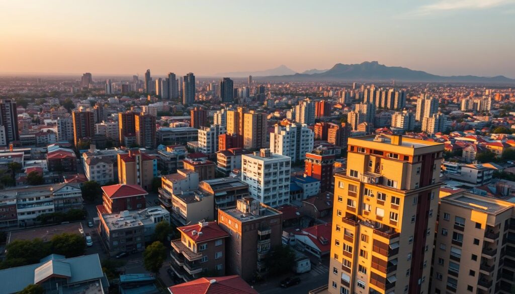 Aerial view of a vibrant cityscape, Gauteng region, South Africa. In the foreground, a series of residential and commercial buildings, each with a distinct alarm system installed. The middle ground showcases a range of alarm system types, from traditional keypads to modern smart home integrations. In the background, a gradient of prices fluctuates, visually depicting the regional variations across Johannesburg, Pretoria, and surrounding areas. Warm lighting casts a soft glow, highlighting the intricate details of the alarm systems and the diverse architectural styles. The scene conveys a sense of security, technological progress, and the nuanced pricing landscape of the Gauteng alarm system installation market. Aerial view of a vibrant cityscape, Gauteng region, South Africa. In the foreground, a series of residential and commercial buildings, each with a distinct alarm system installed. The middle ground showcases a range of alarm system types, from traditional keypads to modern smart home integrations. In the background, a gradient of prices fluctuates, visually depicting the regional variations across Johannesburg, Pretoria, and surrounding areas. Warm lighting casts a soft glow, highlighting the intricate details of the alarm systems and the diverse architectural styles. The scene conveys a sense of security, technological progress, and the nuanced pricing landscape of the Gauteng alarm system installation market.