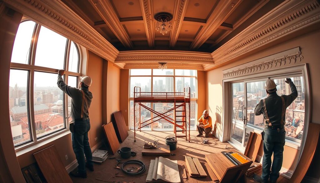 Cornice installation labour rates across Gauteng regions, showcasing a detailed comparison of pricing variations in Johannesburg, Sandton, and Pretoria. A meticulously crafted panoramic scene, captured through a wide-angle lens, depicts skilled tradesmen working on intricate cornices in various stages of installation. Warm, natural lighting filters through the windows, casting subtle shadows and highlights that accentuate the textures and contours of the architectural elements. The foreground features a centralized focus on the hands-on labour, while the middle ground reveals the broader context of the workspace, complete with scaffolding and tools. The background subtly frames the scene, hinting at the diverse cityscapes that make up the Gauteng region. Cornice installation labour rates across Gauteng regions, showcasing a detailed comparison of pricing variations in Johannesburg, Sandton, and Pretoria. A meticulously crafted panoramic scene, captured through a wide-angle lens, depicts skilled tradesmen working on intricate cornices in various stages of installation. Warm, natural lighting filters through the windows, casting subtle shadows and highlights that accentuate the textures and contours of the architectural elements. The foreground features a centralized focus on the hands-on labour, while the middle ground reveals the broader context of the workspace, complete with scaffolding and tools. The background subtly frames the scene, hinting at the diverse cityscapes that make up the Gauteng region.