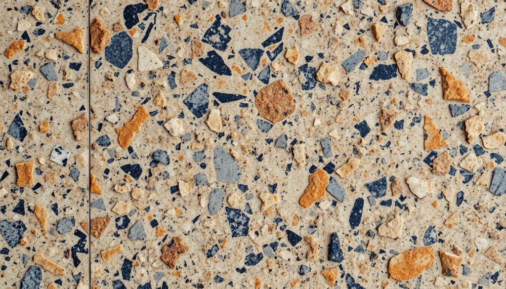 A closeup view of natural granite stone, highlighting its intricate patterns and textures. The surface is rugged and unpolished, capturing the raw beauty of the material. The lighting is soft and diffused, emphasizing the depth and dimensionality of the stone. The image is framed to showcase the unique variations in color, from warm earthy tones to cool grays, with subtle veining and flecks throughout. The overall composition conveys a sense of timeless, natural elegance that would complement any high-end interior design or architectural application. A closeup view of natural granite stone, highlighting its intricate patterns and textures. The surface is rugged and unpolished, capturing the raw beauty of the material. The lighting is soft and diffused, emphasizing the depth and dimensionality of the stone. The image is framed to showcase the unique variations in color, from warm earthy tones to cool grays, with subtle veining and flecks throughout. The overall composition conveys a sense of timeless, natural elegance that would complement any high-end interior design or architectural application.