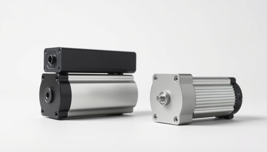 A crisp, high-resolution photograph showcasing two distinct sliding gate motors against a clean, neutral background. The motors should be prominently displayed, allowing the viewer to clearly observe their design, features, and technical specifications. Capture the motors from a slightly elevated angle, with soft, directional lighting that accentuates their sleek lines and surfaces. The overall composition should convey a sense of professionalism and attention to detail, reflecting the expertise and quality of the gate motor installation services described in the article. A crisp, high-resolution photograph showcasing two distinct sliding gate motors against a clean, neutral background. The motors should be prominently displayed, allowing the viewer to clearly observe their design, features, and technical specifications. Capture the motors from a slightly elevated angle, with soft, directional lighting that accentuates their sleek lines and surfaces. The overall composition should convey a sense of professionalism and attention to detail, reflecting the expertise and quality of the gate motor installation services described in the article.