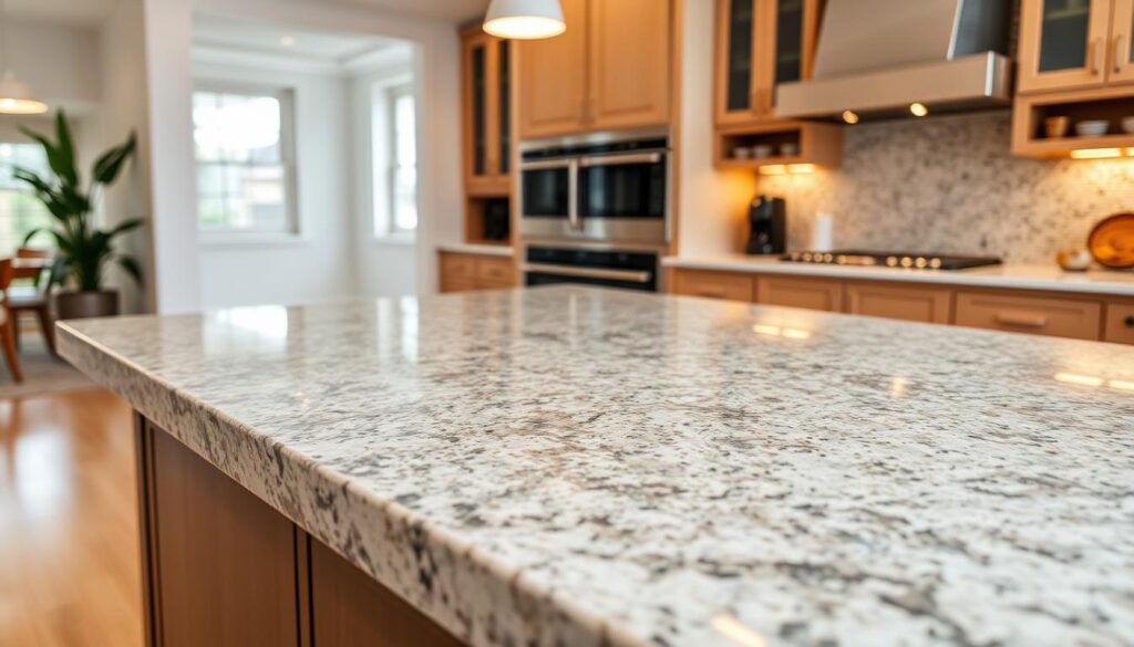 A sleek, modern granite countertop set against a bright, airy kitchen backdrop. The surface gleams with a polished finish, catching the warm glow of overhead lighting. In the foreground, a tablet displays a detailed pricing quote, with precise measurements and cost breakdowns. The middle ground showcases a selection of granite samples, each showcasing unique patterns and hues. The background features a minimalist, white-tiled wall, providing a clean, crisp contrast. The overall composition conveys a sense of professionalism, quality, and attention to detail, perfectly aligning with the subject of expert granite installation services. A sleek, modern granite countertop set against a bright, airy kitchen backdrop. The surface gleams with a polished finish, catching the warm glow of overhead lighting. In the foreground, a tablet displays a detailed pricing quote, with precise measurements and cost breakdowns. The middle ground showcases a selection of granite samples, each showcasing unique patterns and hues. The background features a minimalist, white-tiled wall, providing a clean, crisp contrast. The overall composition conveys a sense of professionalism, quality, and attention to detail, perfectly aligning with the subject of expert granite installation services.